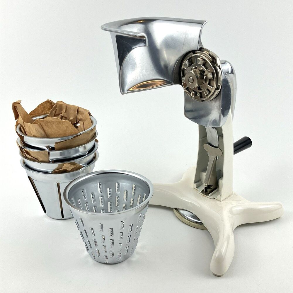 Vintage Magic Hostess Manual Crank Food Processor Grater w/ 5 Cones